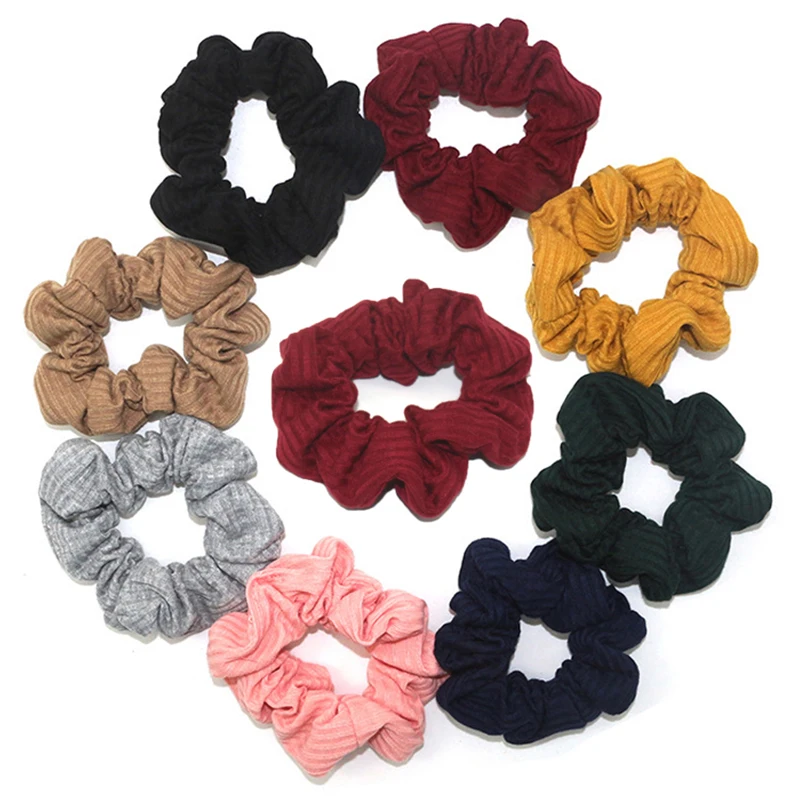 

New Arrival Soft Velvet Ribbed Scunchie Black Stretch Hair Ties Holder Hair Accessories Basic Solid Color Women Hair Accessories