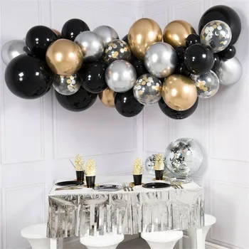

40pcs DIY Black Latex Balloon Gold/Silver Metal confetti Balloons Free Chain For Wedding Engagement Birthday Baby Shower Decors