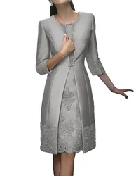 Elegant Sheath Short Mother Formal Wear Jacket Evening Satin Lace Party Wedding Guest Dress 2020 Mother Of The Bride Dresses