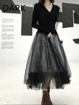 

Yamamoto Style Skirt Dark Women's Super-fairy French Light Mature Western-style Skirt Skirt Female Half-length Fairy Net Yarn