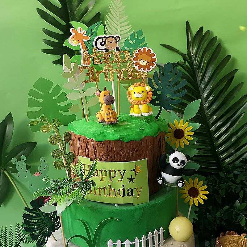 TOYANDONA 5Pcs Jungle Safari Animal Cake Toppers Zoo Animal Cake Toppers Jungle Animals Cake Decorations for Baby Showers Birthday Party 