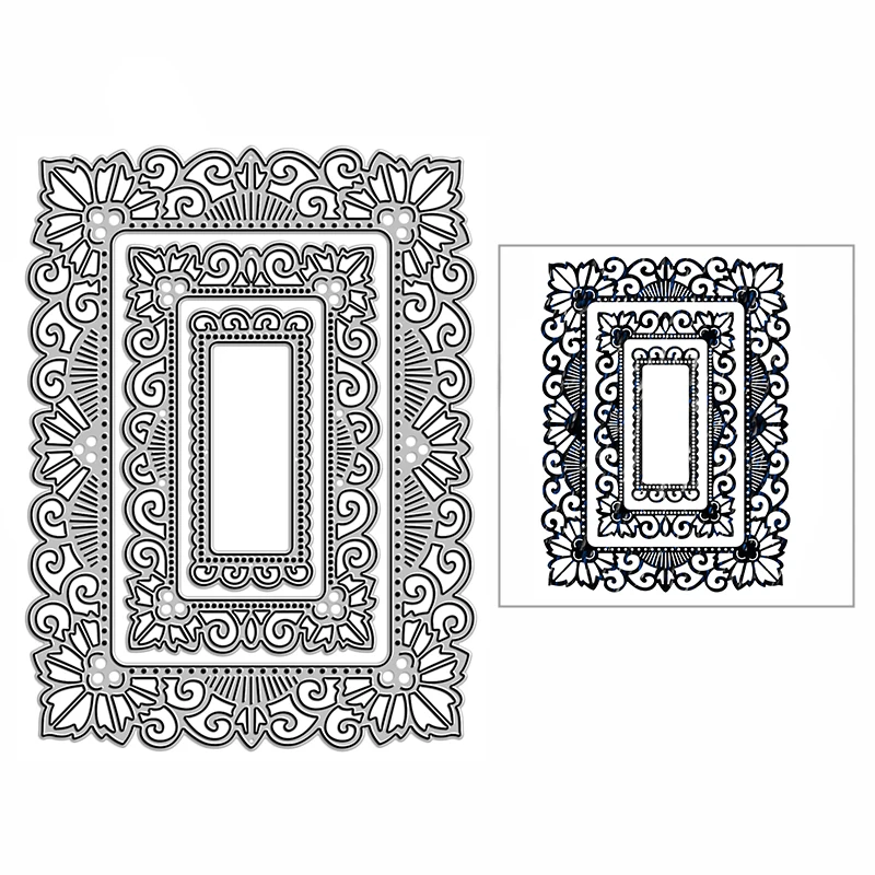 Estivaux Marco Rectangular De Flores, Troqueles Para Hacer Tarjetas, Troqueles De Corte De Fondo De Círculo Cuadrado, Plantillas Geométricas Florales En Relieve Para álbumes De Recortes, Tarjetas De