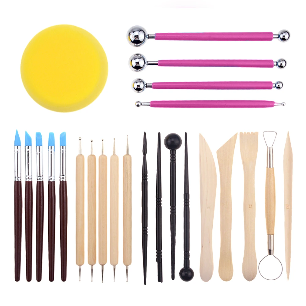24 Pcs DIY Art Clay Pottery Tool set Crafts Clay Sculpting Tool kit Pottery & Ceramics Wooden Handle Modeling Tools