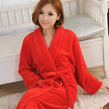 

Winter Super soft thick coral fleece warm nightgown ladies casual solid home clothes lace robe Leisure,