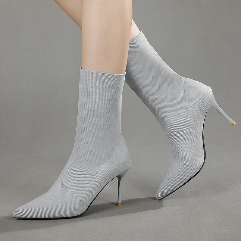 Botas tipo calcetín elástico para Mujer, botines sexys de tacón alto a la  moda, zapatos góticos de tela tejida, para invierno, 2020|Botas hasta el  tobillo| - AliExpress