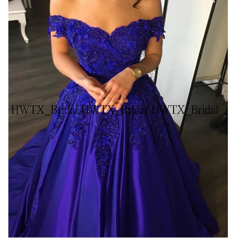 HWTX_Bridal 3D Цветы вечернее платье на заказ с открытыми плечами атласное бургундское Королевское синее длинное выпускное платье Формальное вечернее платье