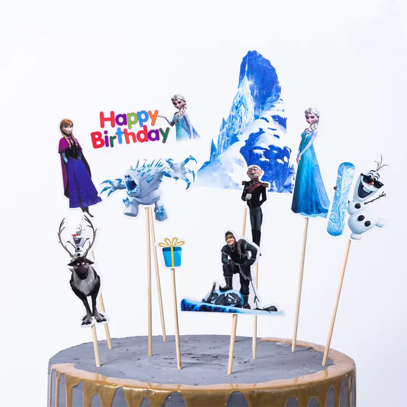 ToppersC-1set Party supplies disposable tableware Disney Frozen Anna and Elsa Princess birthday party Decorations Tablecloth Plates Cups Flags - Цвет: ToppersC-1set