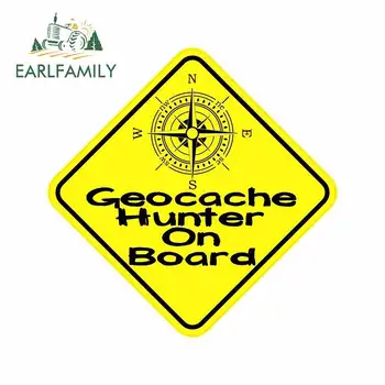 

EARLFAMILY 13cm x 13cm for Geocache Hunter on Board Windshield Decal RV Laptop Anime Personality Windows Cartoon Car Stickers