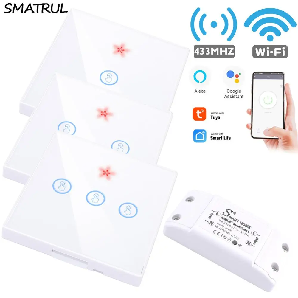 SMATRUL Tuya WiFi сенсорный выключатель светильник RF 433 МГц настенная панель 110 В 220