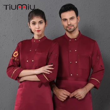 

High Quality Embroidery Long Sleeve Chef Uniform Unisex Overalls Cafe Canteen Pizza Bakery Hairdressers Salon Waiter Work Jacket