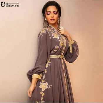 

Moroccan Dubai Kaftan Lace Evening Dresses 2020 Embroidery Appliques Long Formal Dress Full Sleeve Arabic Muslim Party Gowns
