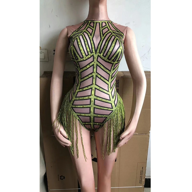 Комбинезон для ночного клуба спандекс Roupa Feminina бахрома карнавальный наряд Gogo танцор костюм сценическая одежда для певиц BL2126