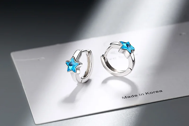 JYouHF корейский модный обруч со звездочками серьги для женщин девушка 925 серебро синяя кристаллическая серьга вечерние ювелирные изделия Kolczyki Damskie
