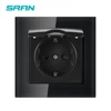 SRAN eu power socket with waterproof cover,16A Crystal tempered glass panel iron plate Iron claw wall socket eu F601-GR03 ► Photo 2/6