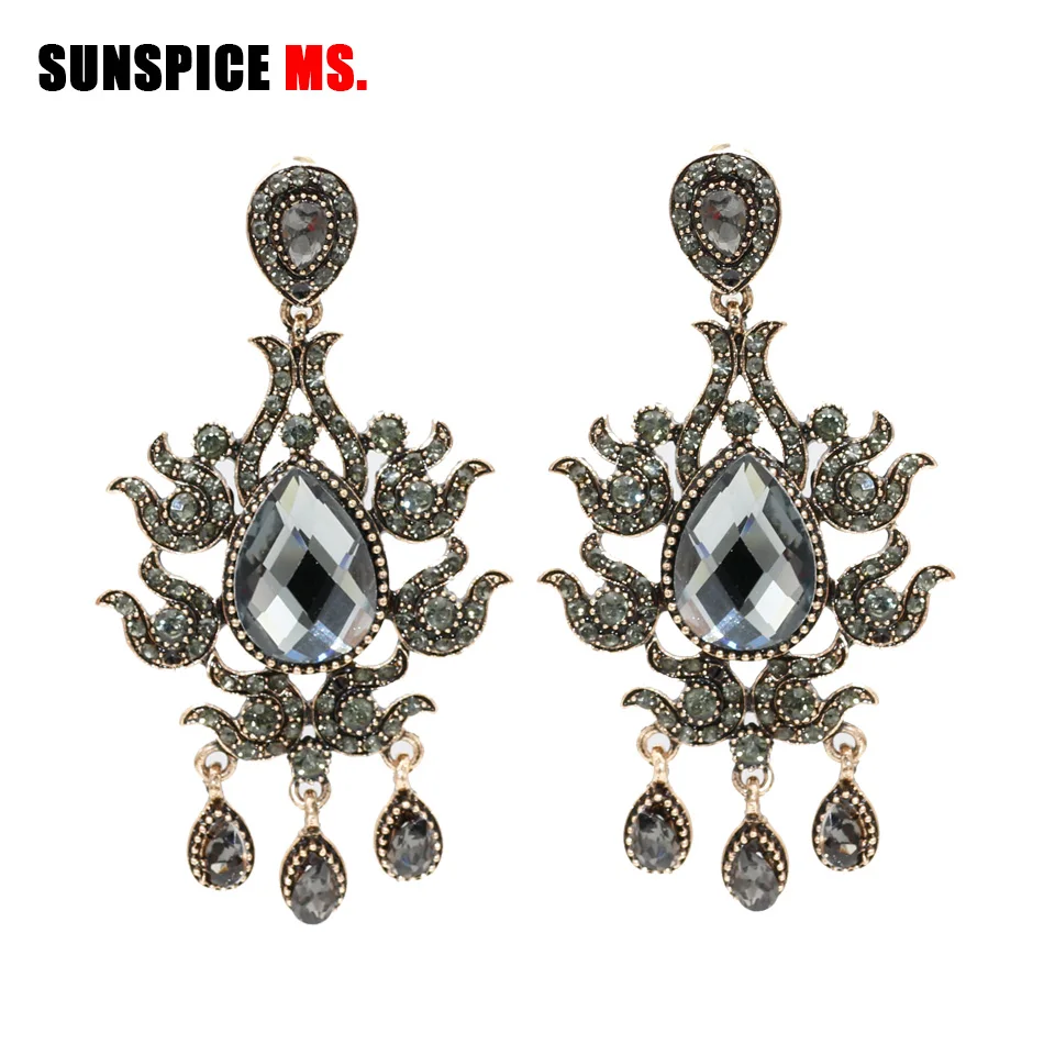 ll093gray SUNSPICE MS maroc женская серьга для церемонии бракосочетания золотого цвета длинная Красота свадебный горный хрусталь ювелирные изделия турецкий, этнический bijoux - Окраска металла: ll093gray