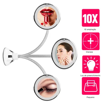 

5X 10X Flexible Magnifying Makeup Mirror with LED light, Desktop CountertopMakeup & Skin care Vanity Mirror Works with Batteries