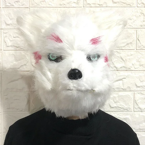 White wolf fursuit partial, white wolf mask, black fursuit for