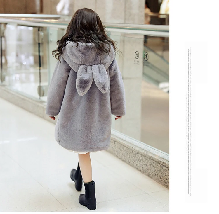 Dollplus/зимнее пальто для девочек парки для девочек от 3 до 12 лет утепленная Вельветовая куртка с капюшоном и заячьими ушками одежда для маленьких девочек