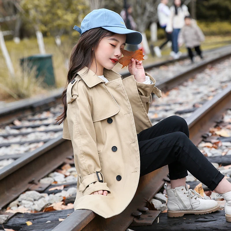 2020 New kids Girls Jackets Solid Detachable Children Windbreaker Bow Coat Trench Spring Autumn 3-14T Baby Girl Jacket