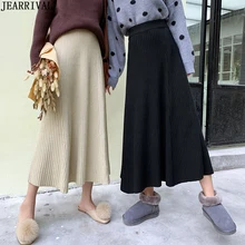 Новая зимняя женская трикотажная длинная юбка с высокой талией однотонная плотная теплая Женская плиссированная юбка Элегантная черная юбка saia faldas Mujer