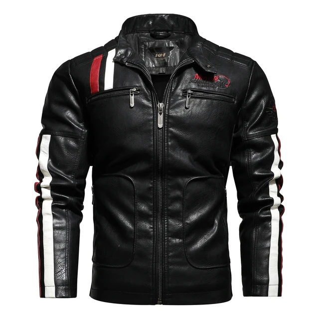 Leather Jacket Men Winter fleece Motorcycle PU Leahter jacket Male ...