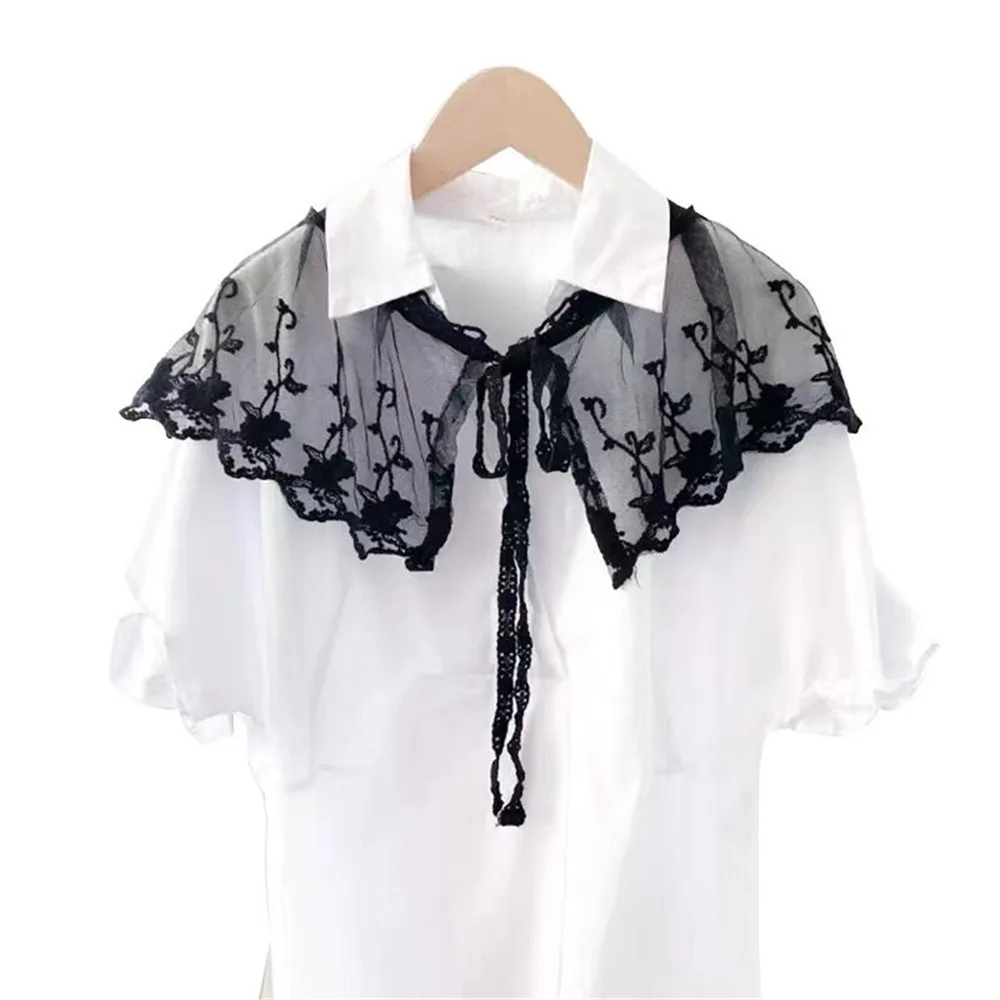 Sweet Lace Embroidered Fake Collar Shawl Blouse Decoration Detachable Collar Women's Shirt Dress False Top Accessories fake collar detachable collar shawl
