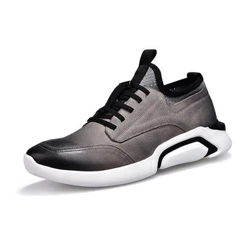 

New 2020 Man Autumn Breathable High Quality Leather Luxury Streetwear Casual Men Lace Up Sneakers Footwear