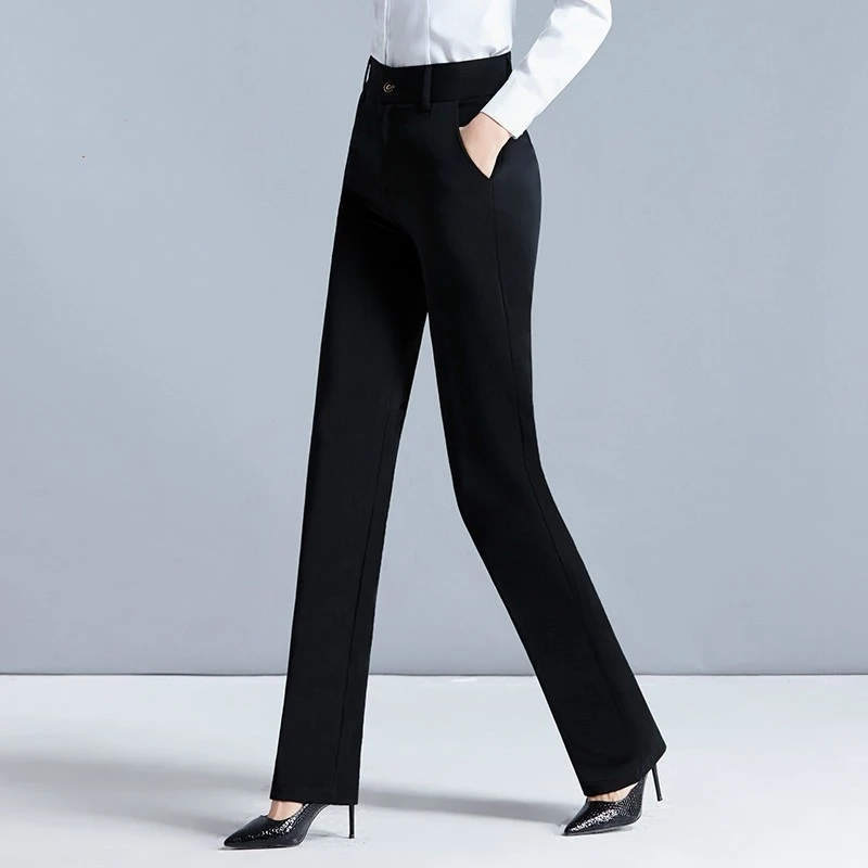 Женские прямые брюки с высокой талией, женские черные повседневные офисные брюки, женские брюки свободного кроя размера плюс 5XL