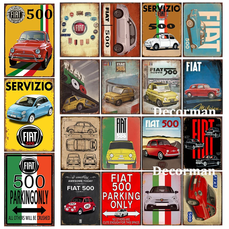 [DecorMan] FIAT 500 итальянский автомобиль металлическая вывеска Настенная картина на