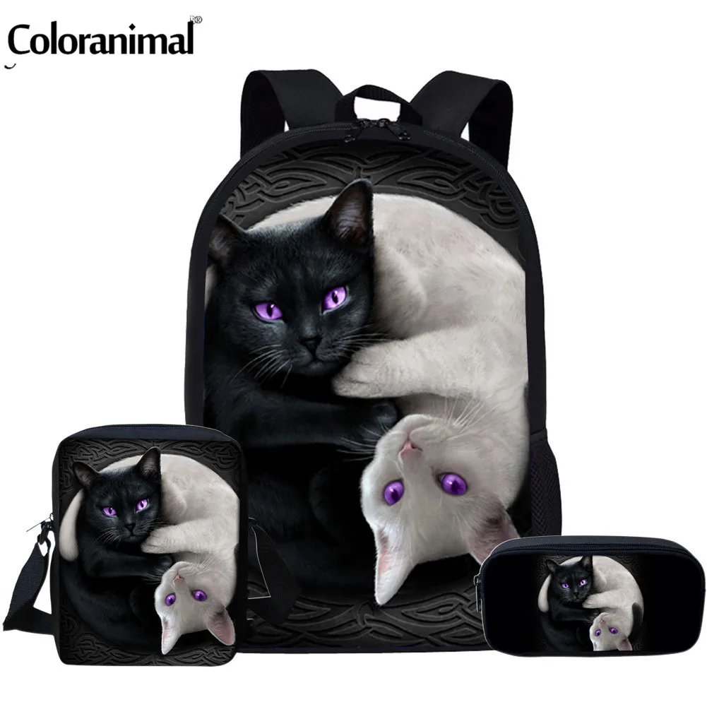 Coloranimal Готическая Луна черная кошка школьная сумка Набор Черный кот Инь Ян школьный рюкзак для детей книга для подростков сумка сумки для