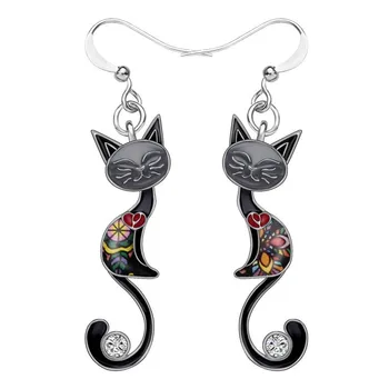 

Cute Enamel Cat Dangle Earrings For Women Ear Jewelry Silvery Wedding Earrings Ladies Girls Earing Female Colourful Earings 2020