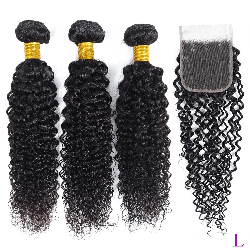 Индийские пучки волос с закрытием афро кудрявые человеческие волосы не-Реми |