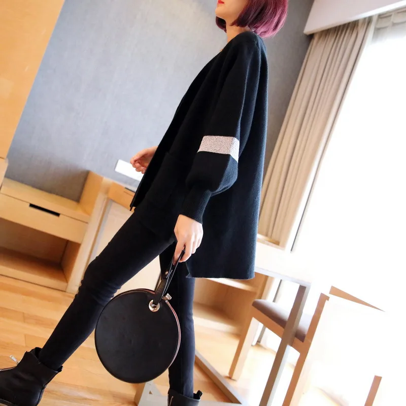 Winter New Women Sweaters Casual Latern Sleeve Kintted Winter Women Cardigan Ladies Tops Fashion Clothes Pull Femme - Цвет: black
