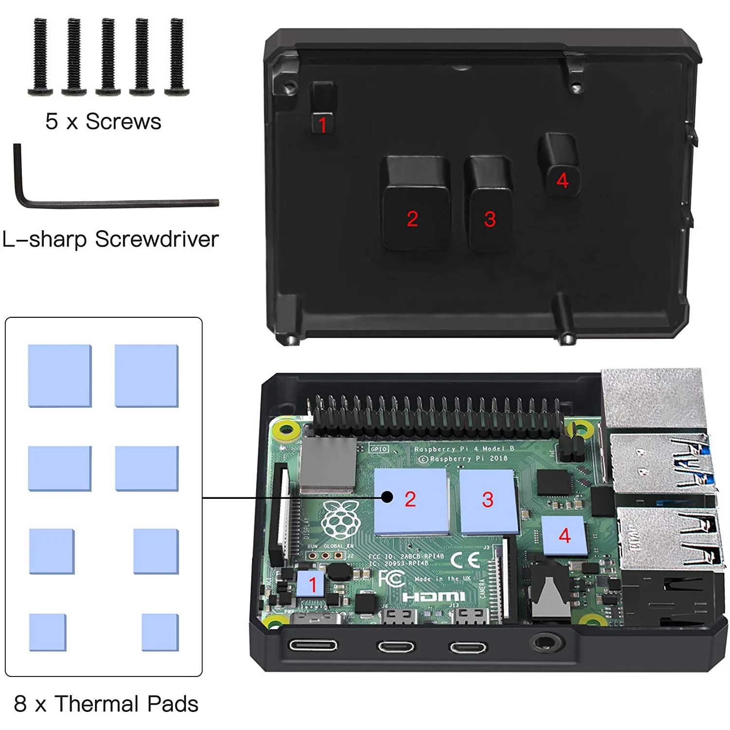 Miuzei Raspberry Pi 4 Case with Fan Cooling Pi 4B Case with 5V 3A Power  Supply, 4 pcs Aluminum Heatsinks Support Pi 4 Model B 8gb/4gb (No Raspberry  Pi