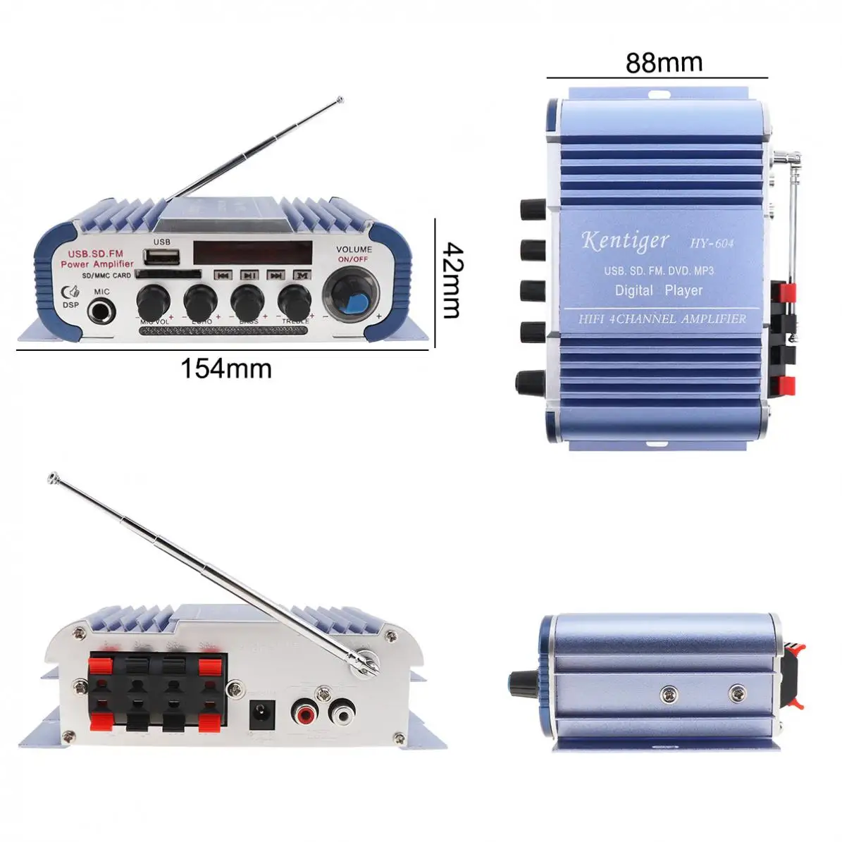 HY-604 Hi-Fi автомобильный аудио усилитель мощности fm-радио плеер функция реверберации Поддержка MP3/FM/USB/SD/DVD/микрофон вход для автомобиля