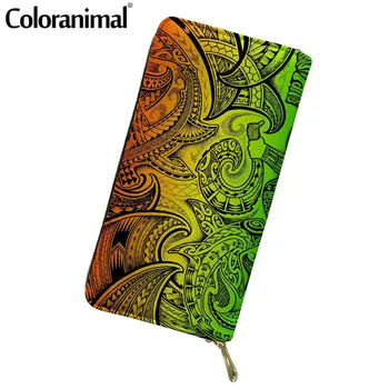 

Coloranimal Gradient Rainbow Color Women PU Purse Polynesian Shark Fishermen Pattern Money Wallet for Female Clutch Card Holder