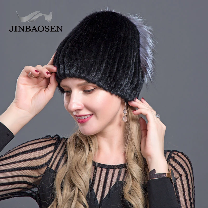 JINBAOSEN русская Мода Шапка Лыжная шапка норковая меховая лиса в сочетании с меховым