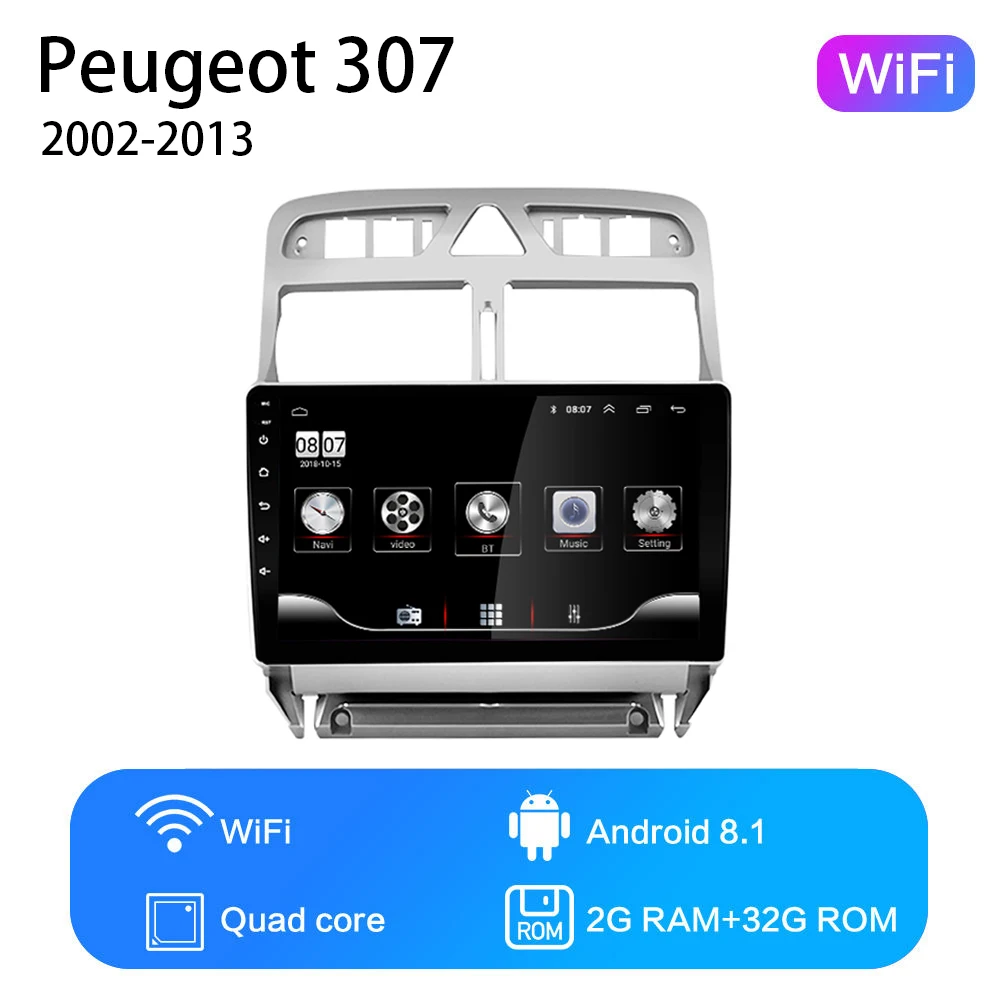 WIFI 2G-32G 2G+ 32G 2din Android 8,1 автомобильный DVD мультимедийный плеер для peugeot 307 307CC 307SW 2002-2013 автомобильный Радио gps навигация WiFi BT плеер - Цвет: WIFI 2G-32G
