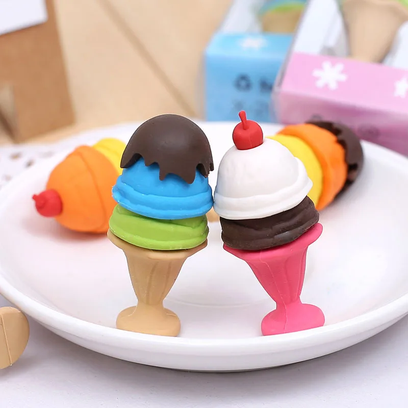 

24 pcs creative ice cream styling eraser cute student stationery office supplies prizes for kids