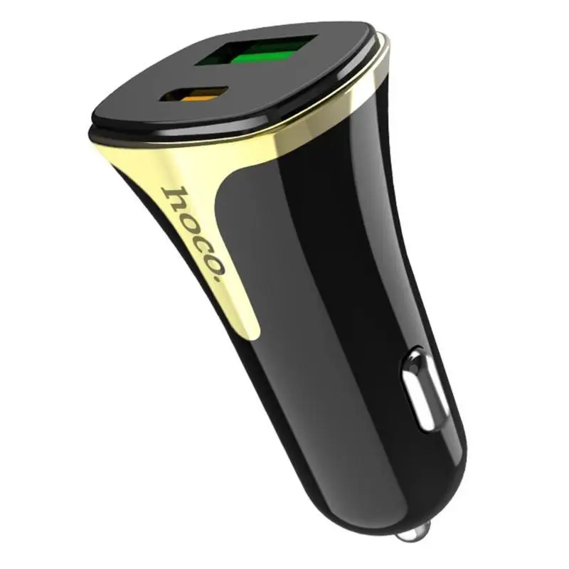 HOCO 18 Вт автомобильное зарядное устройство PD QC 3,0 USB+ type-C телефон Быстрая Зарядка адаптер для samsung huawei Xiaomi OnePlus Android телефон Универсальный - Цвет: Черный