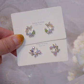 

Shiny Side New Accessories Crystal Flower Stud Earrings for Women Fashion Jewelry Cute Small Zirconia Butterfly Earrings