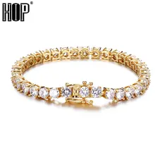 В стиле «хип-хоп», 3/4/5 мм микро проложить кубический циркон 1 ряд Медь теннисная цепочка браслет с золотыми блестящими Для мужчин s браслет для Для мужчин ювелирные изделия