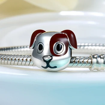 

100% 925 sterling silver Brown Enamel dog head beads Animal Charms Fit European Bracelet for Women Valentine DIY Jewelry