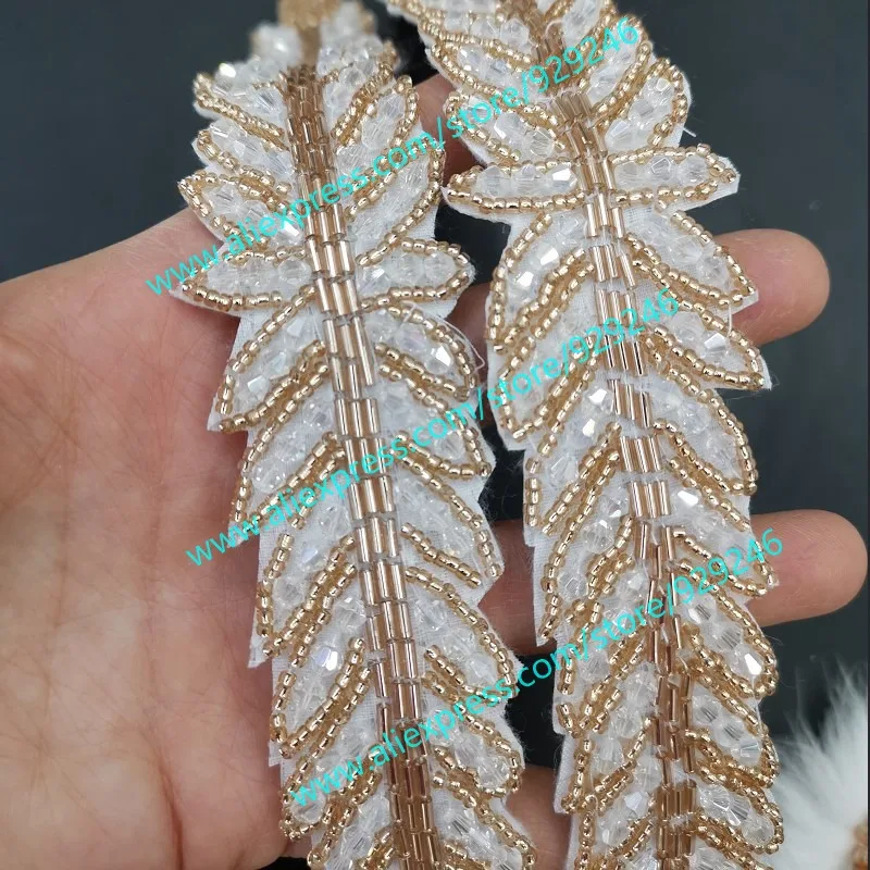 Description Picture 6 of itemblack white blue garments beaded applique fake crystal beads hand-made clothing long trims for garment sewing on decoration