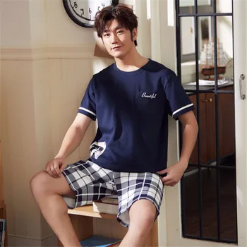

Men's Pajama Sets Summer Man Pajamas Set Simple Sleepwear Short Sleeve Cotton Pajamas For Men Short Top Pant Leisure Outwear