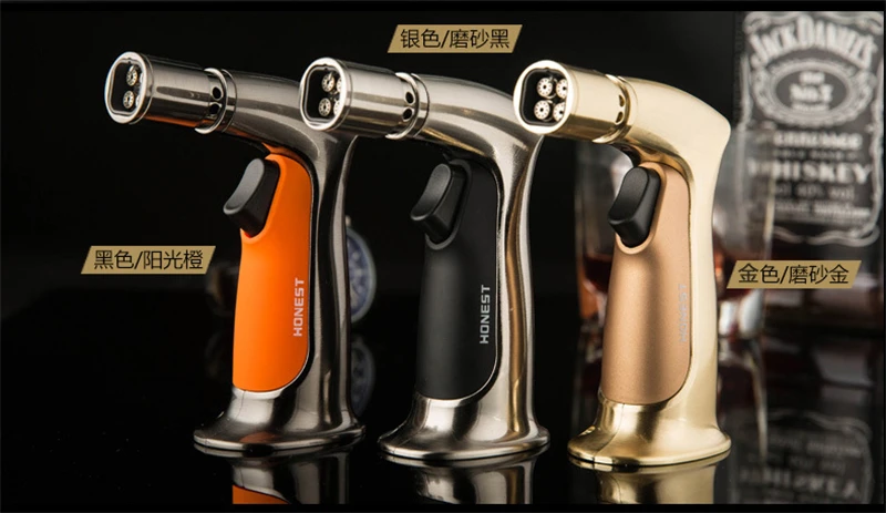 BBQ Outdoor 4 Torch Turbo Lighter Spray Gun Jet Butane Lighter For Kitchen Cigarette 1300 C Fire Windproof Lighter No Gas