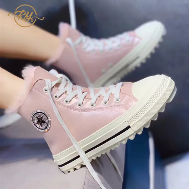 US $74.18 RY-RELAA womens sneakers 2018 fashion Genuine Leather canvas shoes ins Wool women's shoes Sheepskin
