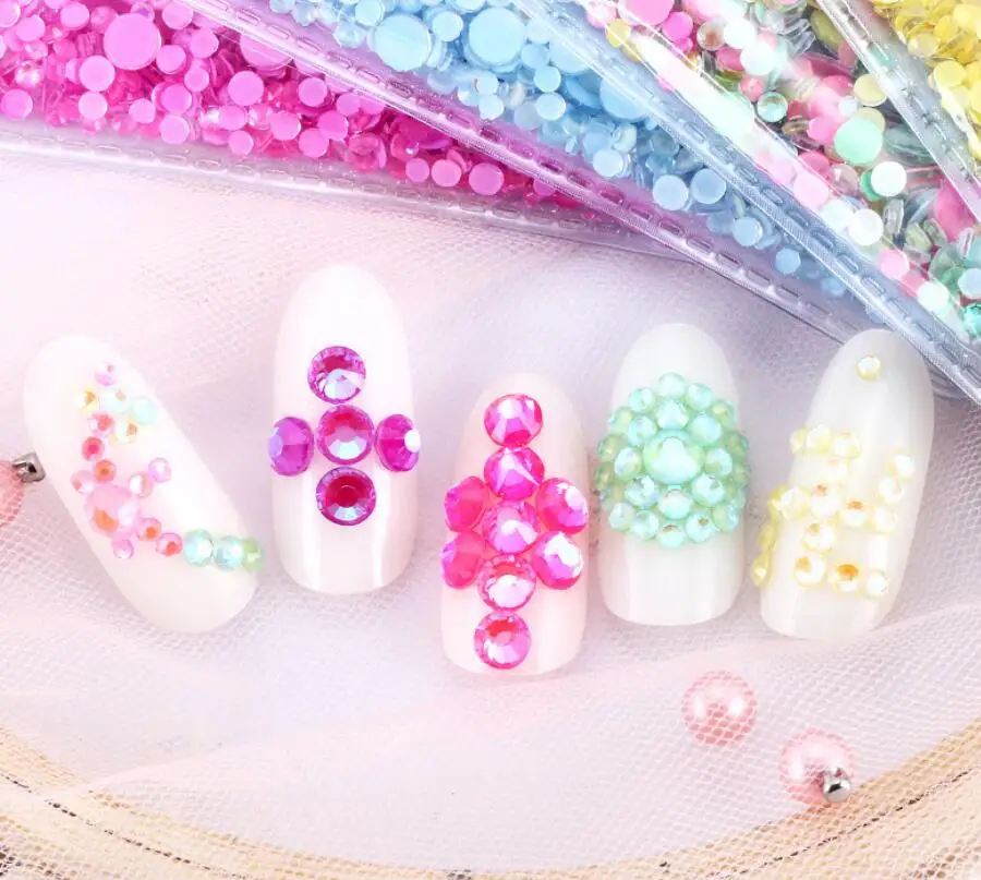 ss6-ss20 Mixed Size Luminous Neon Non Hotfix Rhinestone Flatback Fluorescent Rhinestones Crystal Glue On Flash 3D Nails Art Webbing