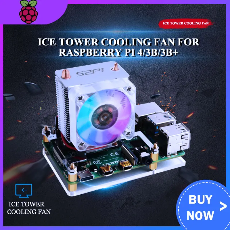 

52Pi Ice Tower Cooling Fan for Raspberry Pi 4 Copper Tube with RGB Fan + Acrylic Plate Case for Raspberry Pi 4 Model B / 3B+