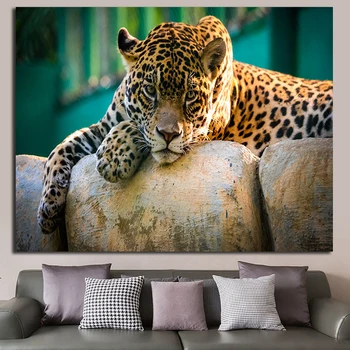 

OUCAG Freedom Leopard Canvas Painting for Home Decorative Pictures Wall Art Cuadros Poster and Print Painting Living Room Sofa